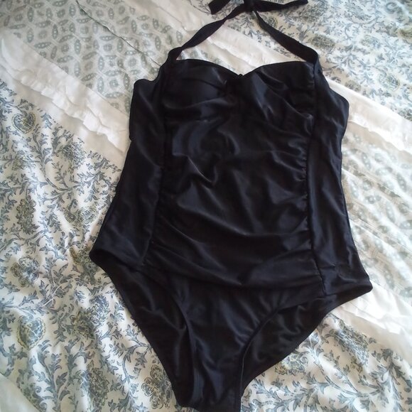 DISNEY PARKS AUTHENTIC ORIGINAL HALTER RUCHED LINED TUMMY CONTROL SHELF BRA XXL - Picture 1 of 10